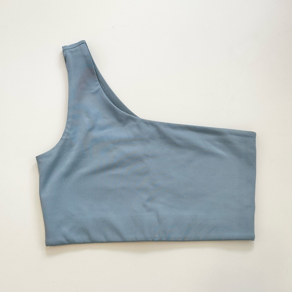 Girlfriend Collective blue Bianca one shoulder sports bra